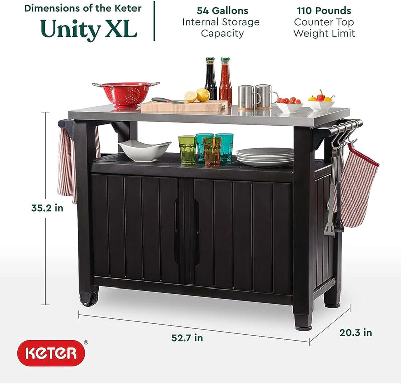 Keter Outdoor Rolling Table Cart For Food Prep, Storage, Bar And Grill, Dark Brown