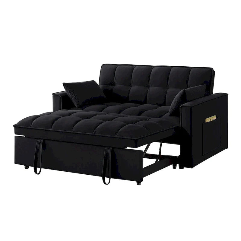 4 in1 Loveseat Sofa Bed With Armrests And Storage Pockets, Multi-Function Tufted Pull-Out Sofa Bed With Adjustable Backrest