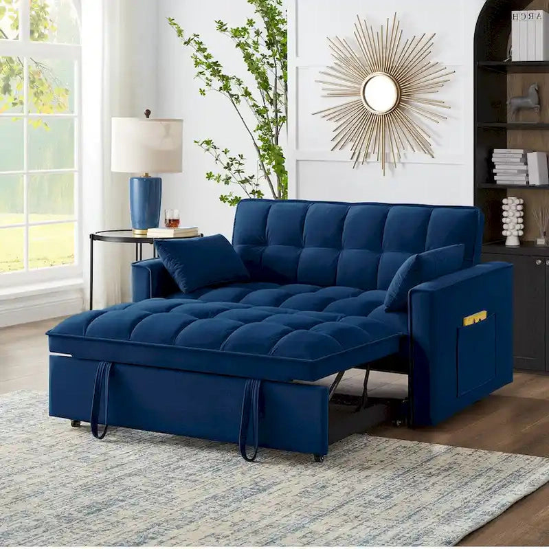 4-in-1 Pull-Out Sleeper Sofa Bed, Loveseat In Velvet-Convertible Couch Bed With Reclining Backrest,2 Side Pockets