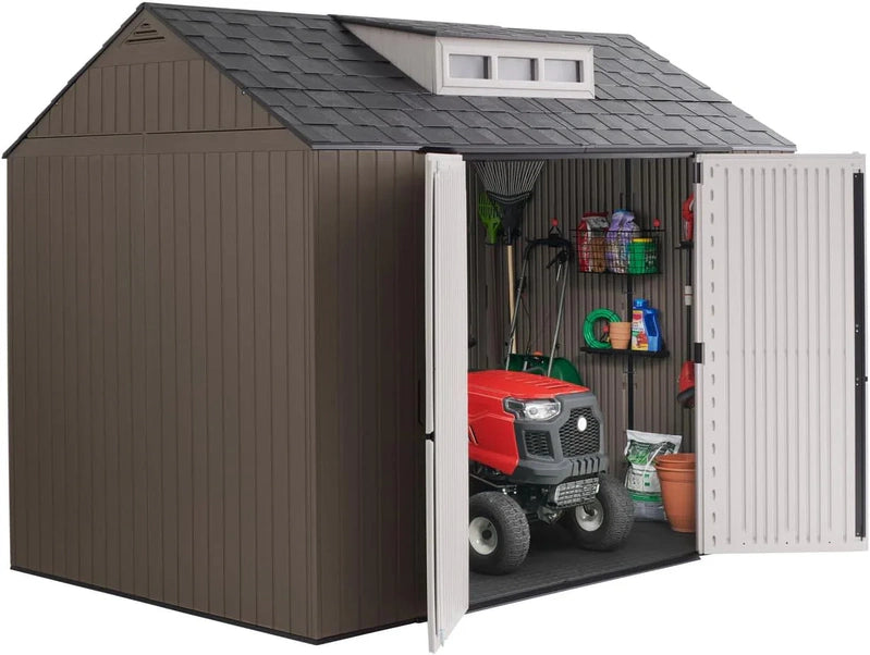 Rubbermaid Resin Garden Shed With Floor, 2.13 x 2.13 M, Weatherproof, Grey, For Storing Garden Tools, Lawnmowers, Bicycles And Pool Accessories