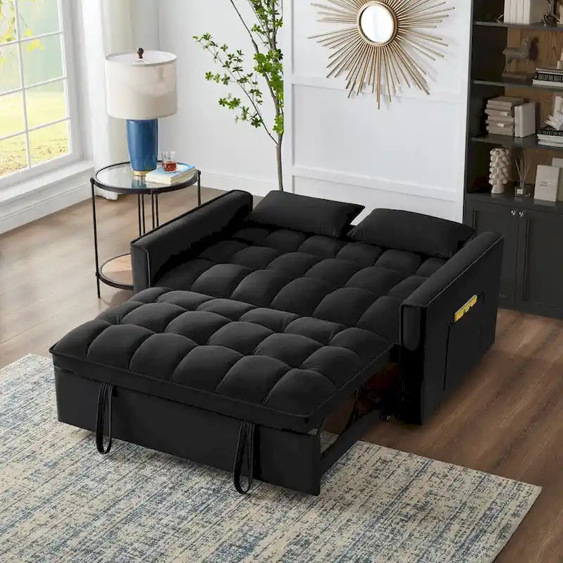 4-in-1 Pull-Out Sleeper Sofa Bed, Loveseat In Velvet-Convertible Couch Bed With Reclining Backrest,2 Side Pockets