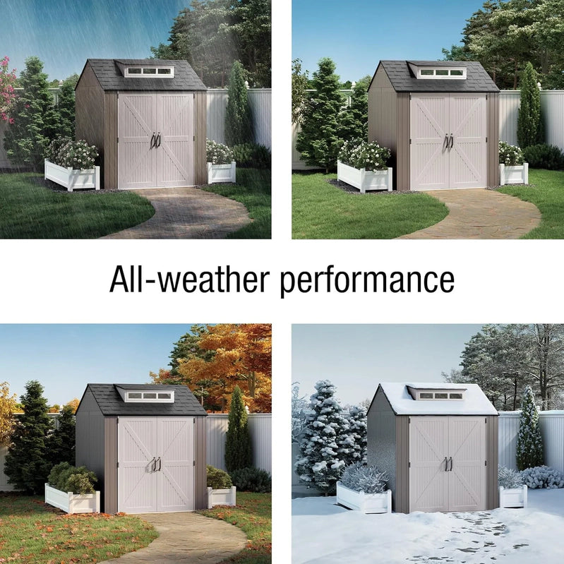 Rubbermaid Resin Garden Shed With Floor, 2.13 x 2.13 M, Weatherproof, Grey, For Storing Garden Tools, Lawnmowers, Bicycles And Pool Accessories