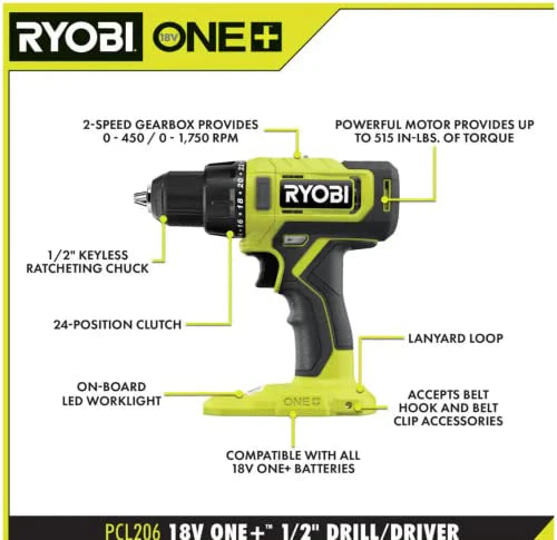 Ryobi One Plus 18V Cordless 6-Tool Combo Kit With Drill, Impact Driver, Saw, Multi-Tool And LED Light