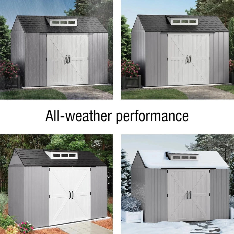 Rubbermaid Resin Garden Shed With Floor, 2.13 x 2.13 M, Weatherproof, Grey, For Storing Garden Tools, Lawnmowers, Bicycles And Pool Accessories