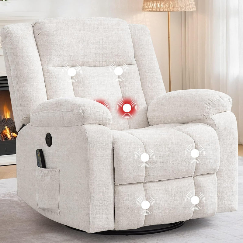Rocker Recliner, Glider Recliner Chairs For Adults, 360 Degree Swivel Rocking Chair With Massage And Heating