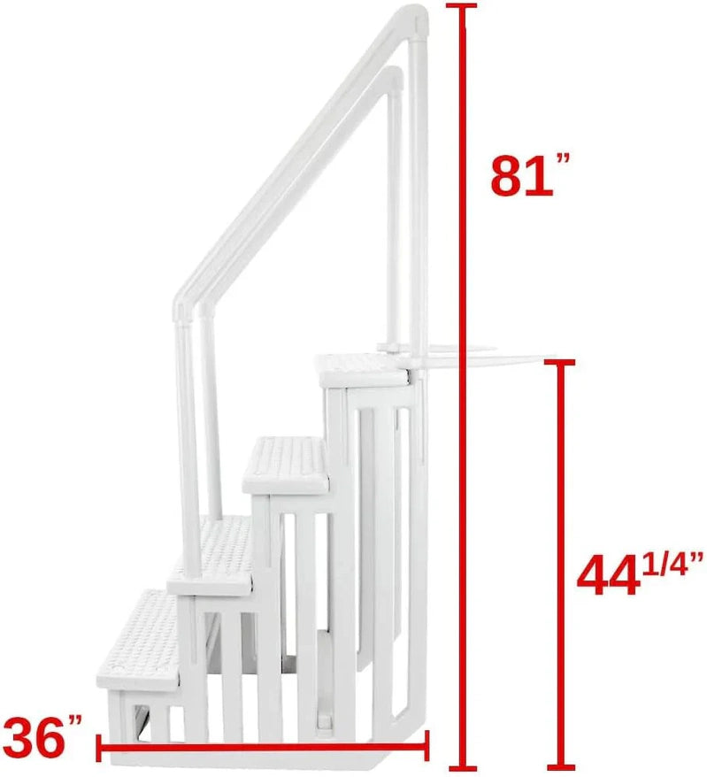 Non-Slip Entry Steps For Pools, Grey, For Above-Ground Pools, Can Be Installed On Terraces With A Height Of 122 To 137 Cm, Load Capacity Up To 136 Kg