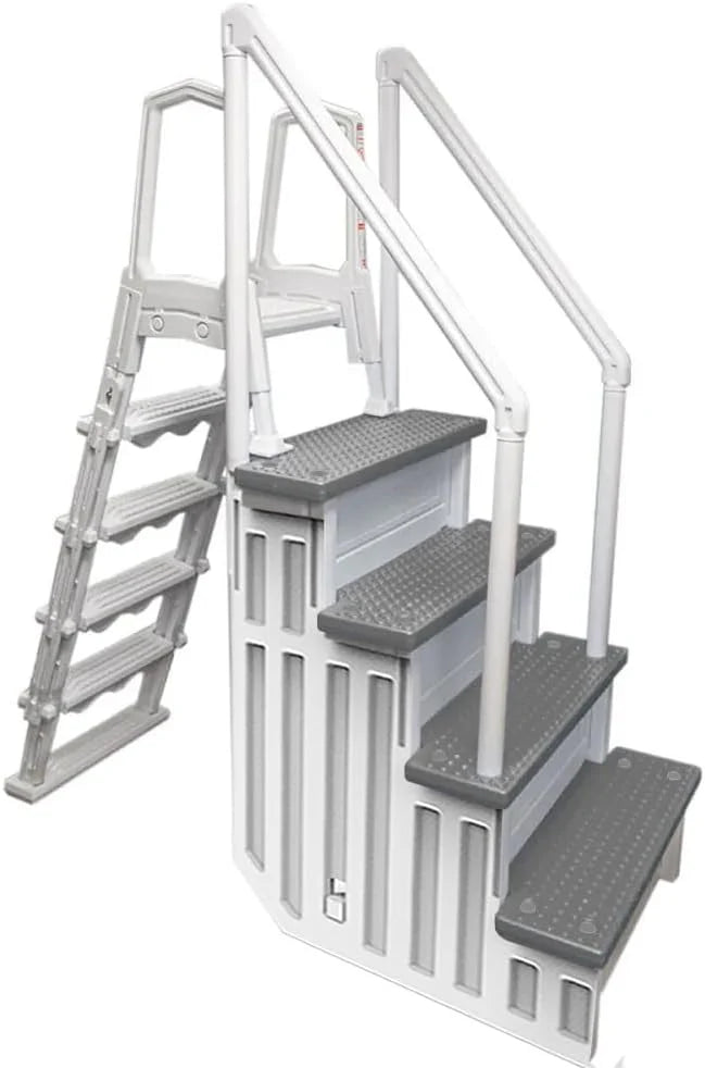 Select Anti-Slip in-Pool Steps, Gray, For Above Ground Swimming Pools, Can Mount To Decks 48 In. To 54 In. H, Safety Stairs Capacity Up To 300 Lbs