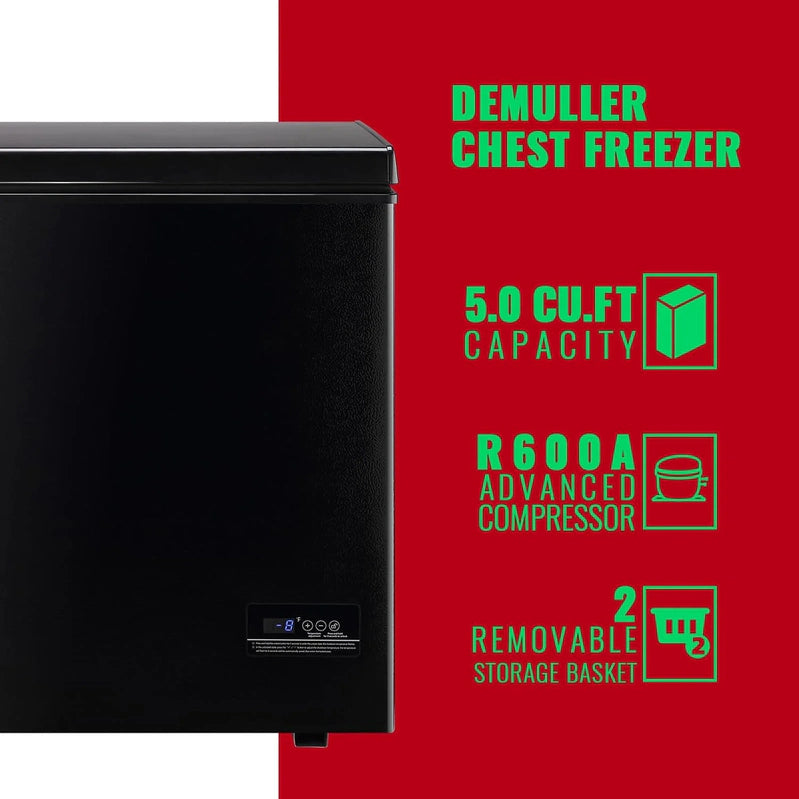 Chest Freezer 5.0Cubic Feet Deep Freezer Freestanding Freezers With 2 Removable Stainless Steel Basket