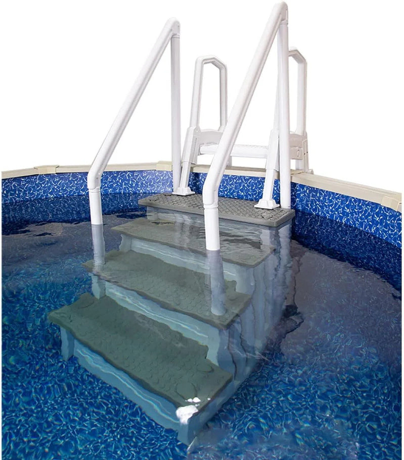 Non-Slip Entry Steps For Pools, Grey, For Above-Ground Pools, Can Be Installed On Terraces With A Height Of 122 To 137 Cm, Load Capacity Up To 136 Kg