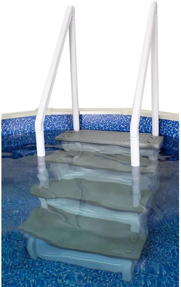 Non-Slip Entry Steps For Pools, Grey, For Above-Ground Pools, Can Be Installed On Terraces With A Height Of 122 To 137 Cm, Load Capacity Up To 136 Kg
