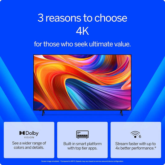 Vizio 50 In. 4K Resolution HDR Smart TV, Dolby Vision HDR/HDR10 Plus, WiFi 6, Renewed