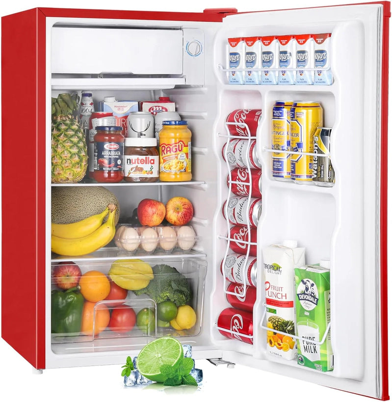 Upstreman 3.2 Cu. Ft. Mini Fridge With Freezer, Single Door Mini Fridge, Dorm Fridge, Adjustable Thermostat, Black-BR321