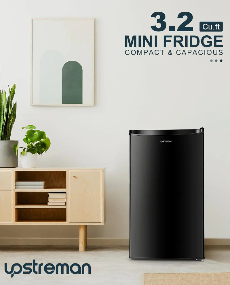 Upstreman 3.2 Cu. Ft. Mini Fridge Freezer Single Door Fridge Dorm Fridge Adjustable Thermostat