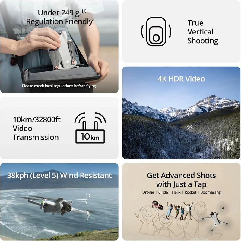 DJI Mini 3, Drones With Camera For Adults 4K, 38-min Flight Time, Up To 32800 Ft, 10km Video Transmission, True Vertical Shooting