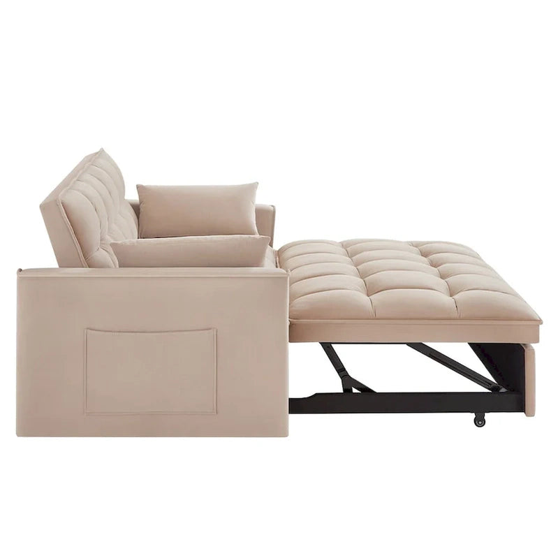 4 in1 Loveseat Sofa Bed With Armrests And Storage Pockets, Multi-Function Tufted Pull-Out Sofa Bed With Adjustable Backrest
