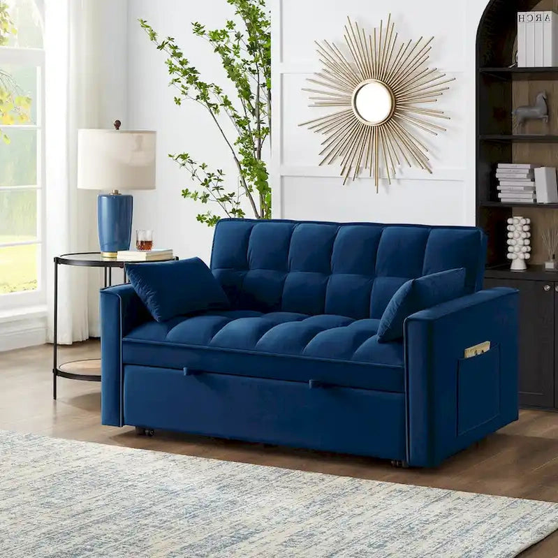4-in-1 Pull-Out Sleeper Sofa Bed, Loveseat In Velvet-Convertible Couch Bed With Reclining Backrest,2 Side Pockets