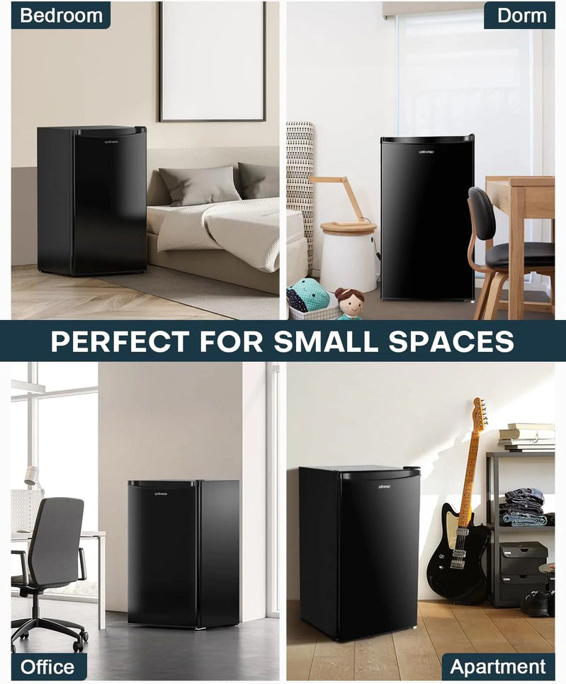 Upstreman 3.2 Cu. Ft. Mini Fridge With Freezer, Single Door Mini Fridge, Dorm Fridge, Adjustable Thermostat, Black-BR321