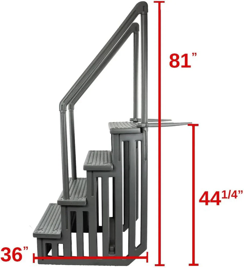 Non-Slip Entry Steps For Pools, Grey, For Above-Ground Pools, Can Be Installed On Terraces With A Height Of 122 To 137 Cm, Load Capacity Up To 136 Kg