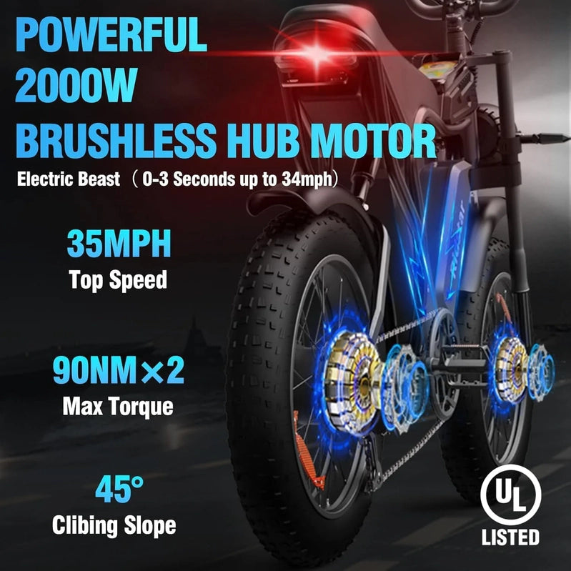Electric Bike Q20, 2000W, 52V, 30-180 Miles, All-Terrain Fat Bike For Adults