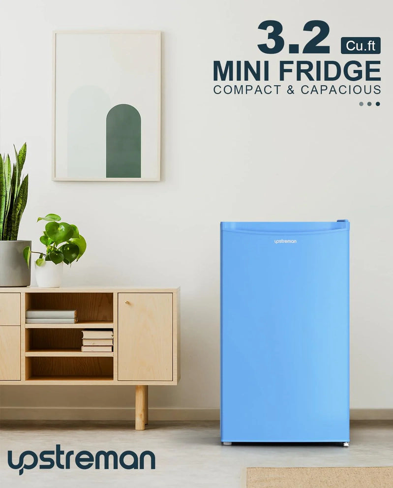 Upstreman 3.2 Cu. Ft. Mini Fridge With Freezer, Single Door Mini Fridge, Dorm Fridge, Adjustable Thermostat, Black-BR321