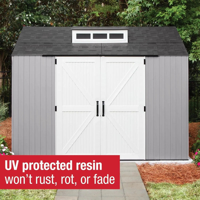 Rubbermaid Resin Garden Shed With Floor, 2.13 x 2.13 M, Weatherproof, Grey, For Storing Garden Tools, Lawnmowers, Bicycles And Pool Accessories