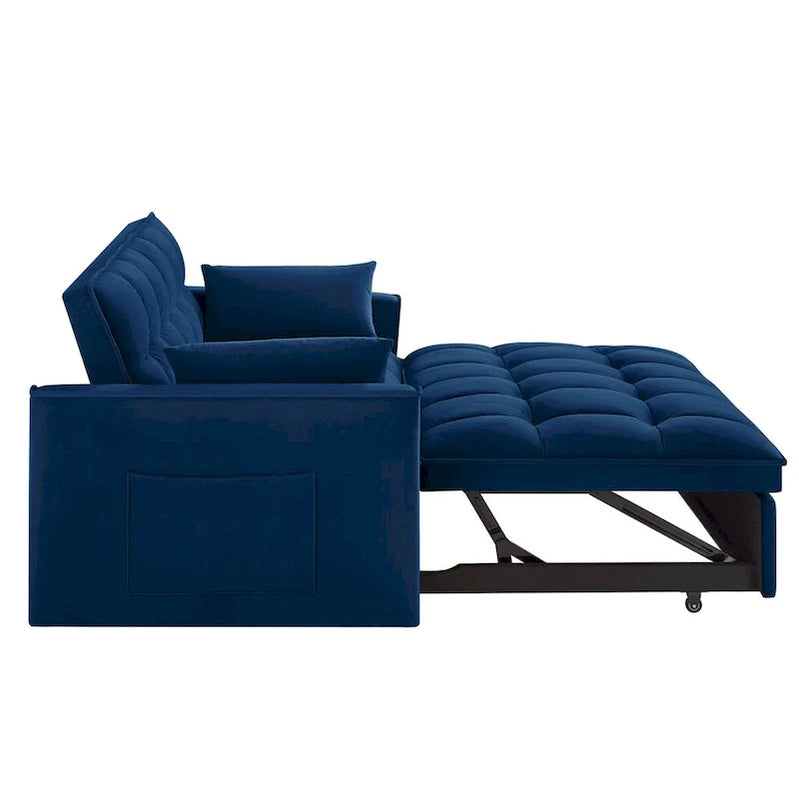 4 in1 Loveseat Sofa Bed With Armrests And Storage Pockets, Multi-Function Tufted Pull-Out Sofa Bed With Adjustable Backrest