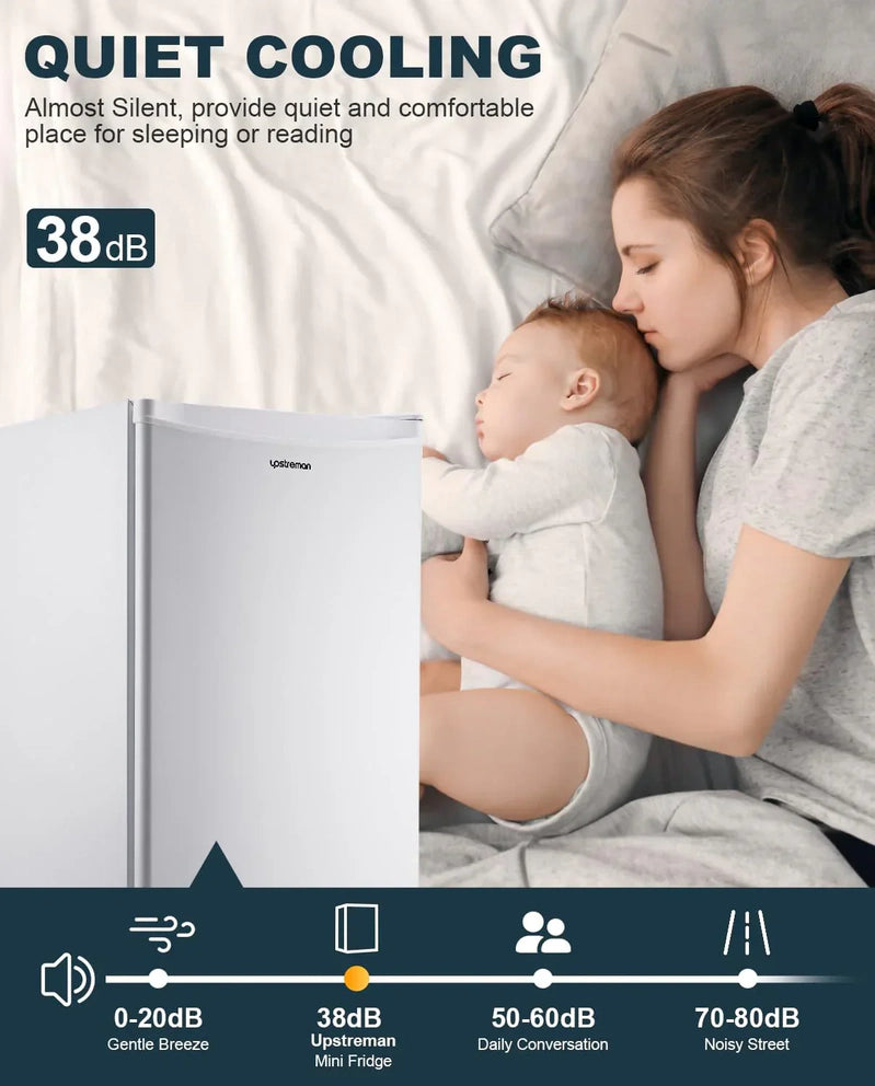 Upstreman 3.2 Cu. Ft. Mini Fridge Freezer Single Door Fridge Dorm Fridge Adjustable Thermostat