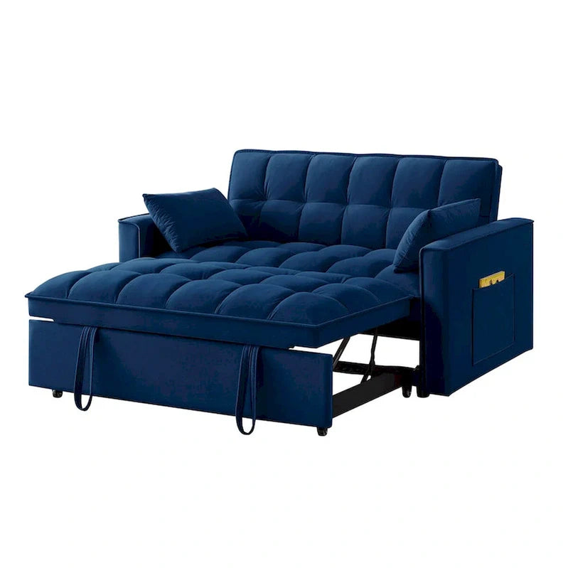4-in-1 Pull-Out Sleeper Sofa Bed, Loveseat In Velvet-Convertible Couch Bed With Reclining Backrest,2 Side Pockets