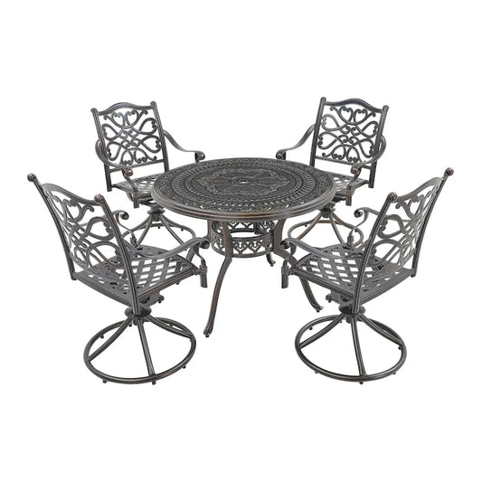 5-Piece Cast Aluminum Patio Dining Set With 4 Swivel Chair