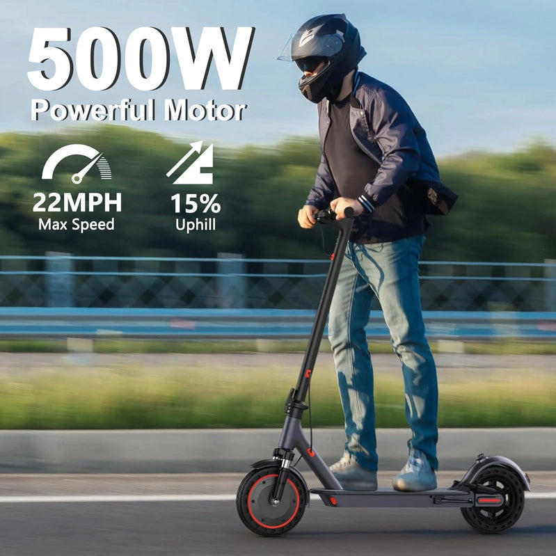 Electric Scooter, 350W/500W Powerful Motor, 8.5 In./10 In. Solid Tires, 19/22Mph, 28/21/12 Miles Range, Dual Braking